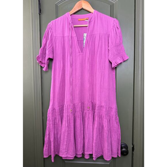 NWT Oliphant Bahama Smocked Drop Mini Dress Cotton Gauze Beach Purple Small - Picture 2 of 7